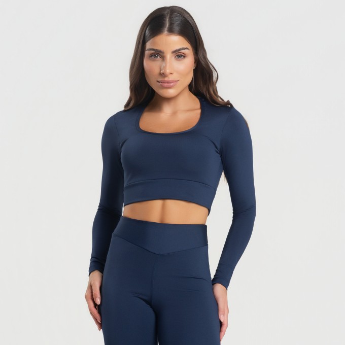 Cropped Manga Longa Balance Azul Marinho
