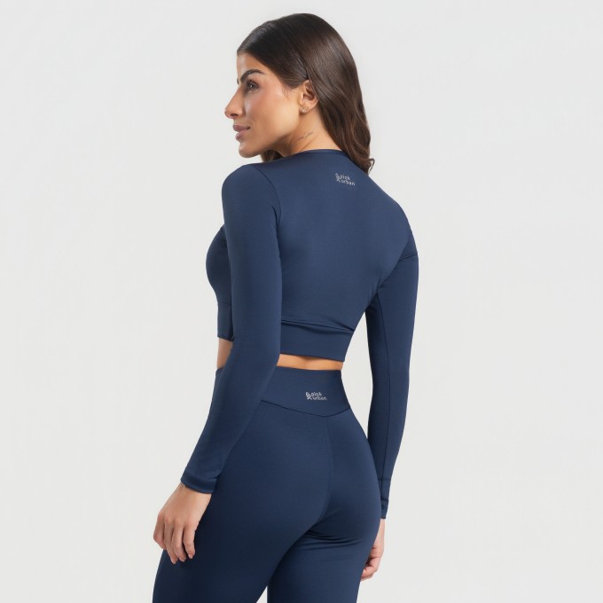 Cropped Manga Longa Balance Azul Marinho