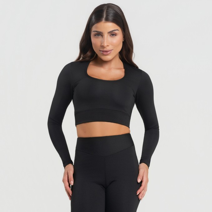 Cropped Manga Longa Balance Preto