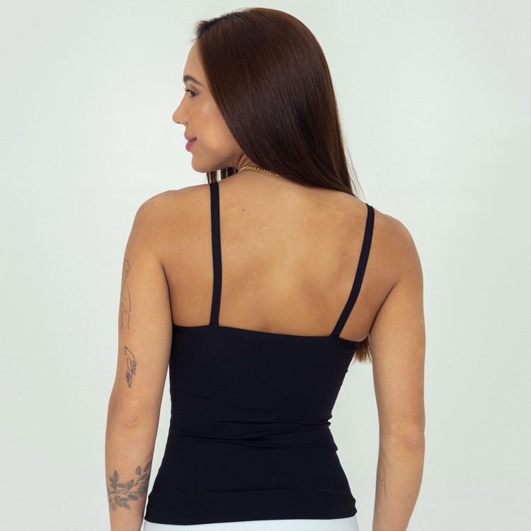 Regata Alça Víes Micro Bloom Preto
