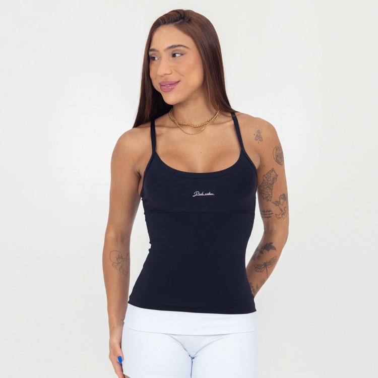 Regata Alça Víes Micro Bloom Preto